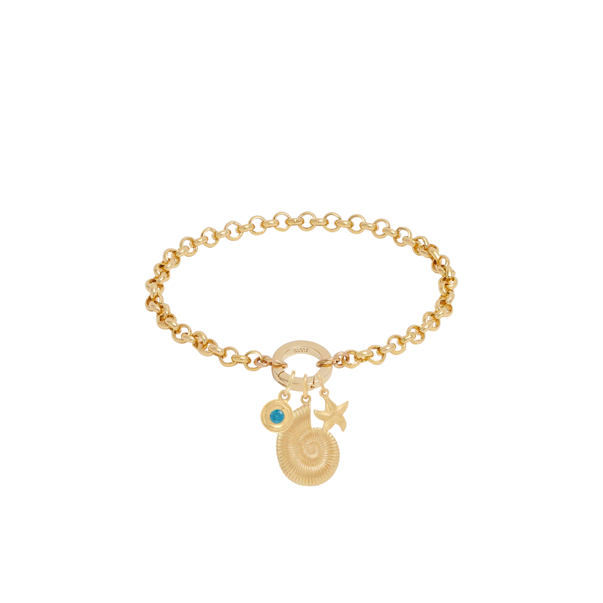 Belcher Charm Bracelet with Round Push Clasp - Gold - Image 3