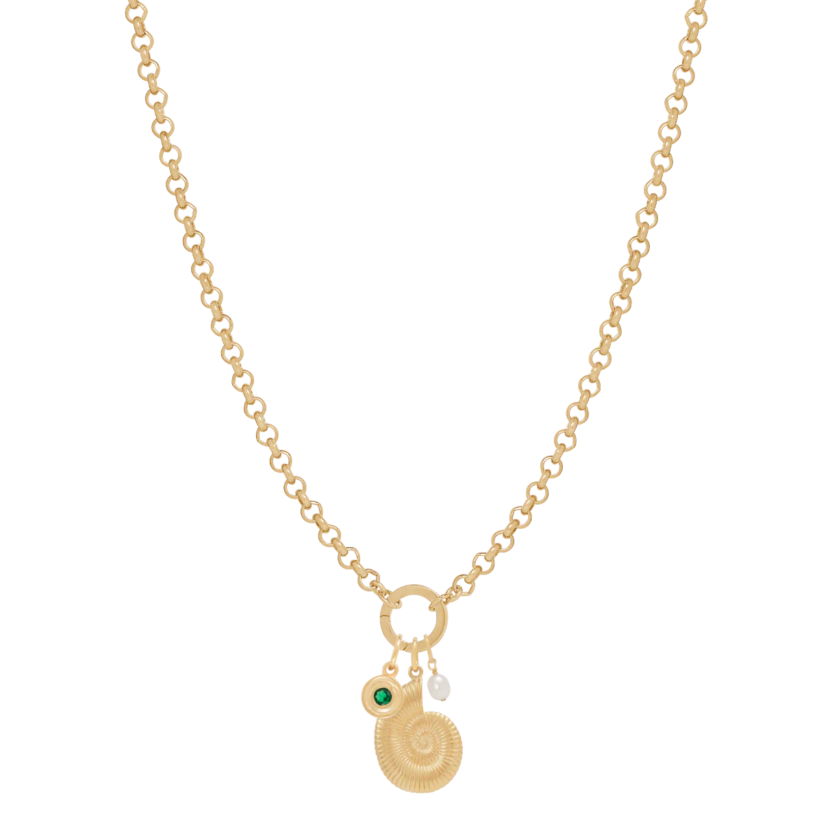 Belcher Charm Necklace with Round Clasp - Gold - Image 4