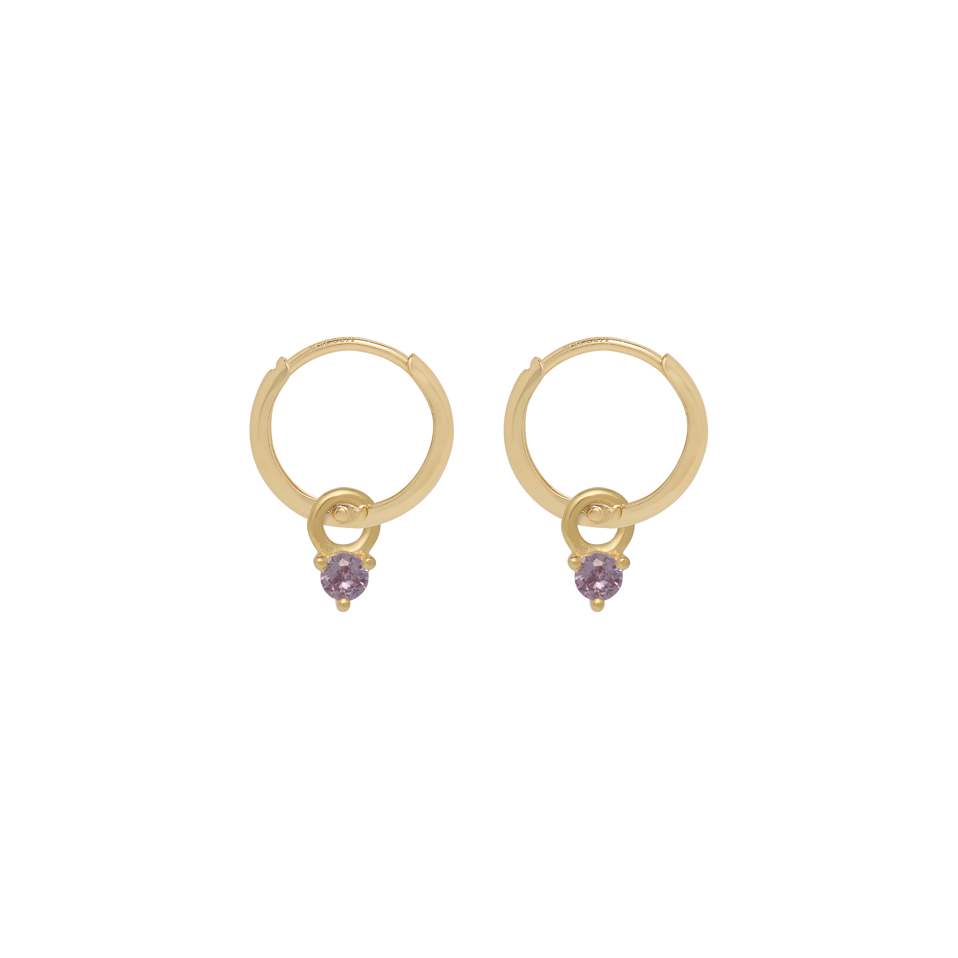 Birthstone Mini Hoop Earrings - Gold - Image 3