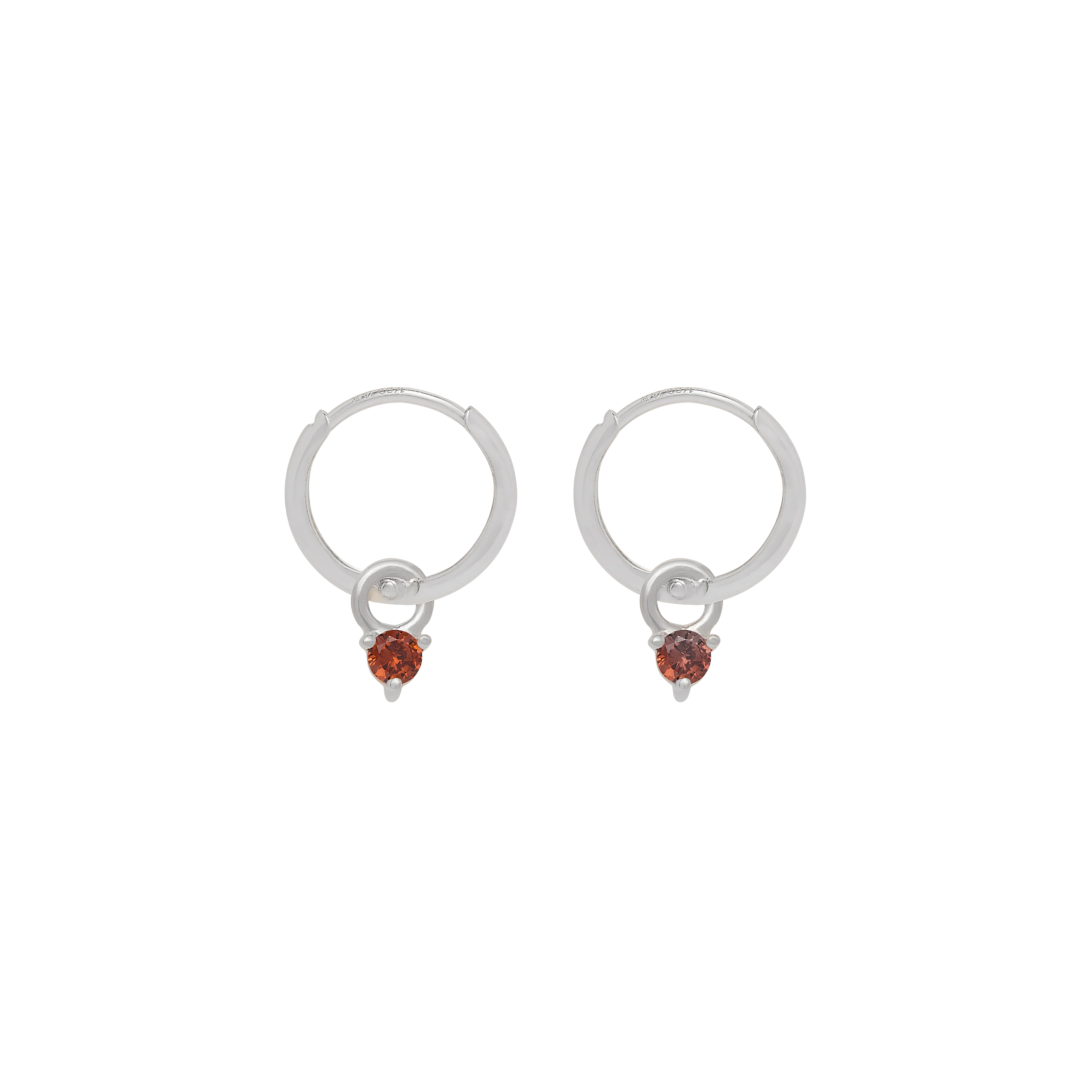 Birthstone Mini Hoop Earrings - Silver - Image 2