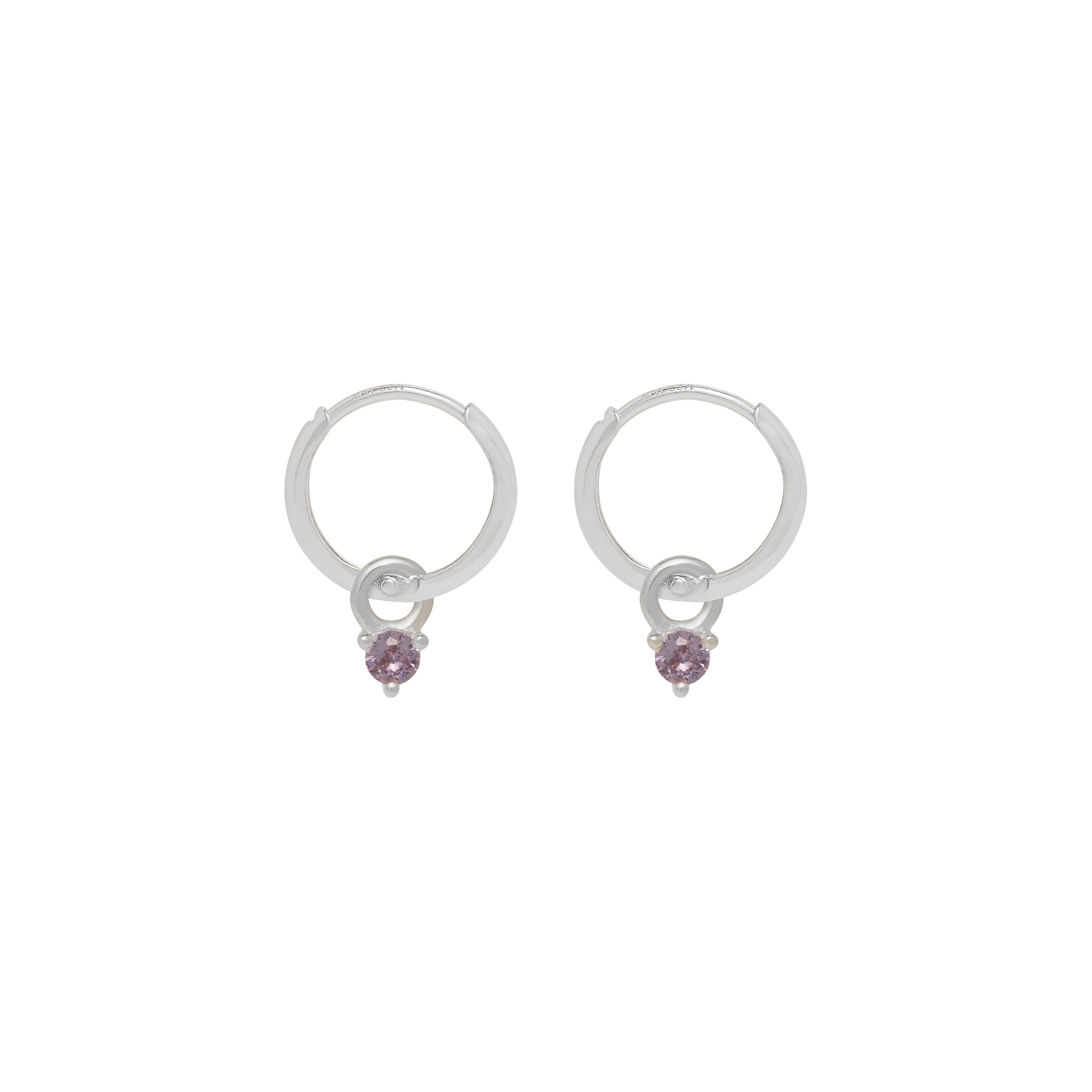 Birthstone Mini Hoop Earrings - Silver - Image 3