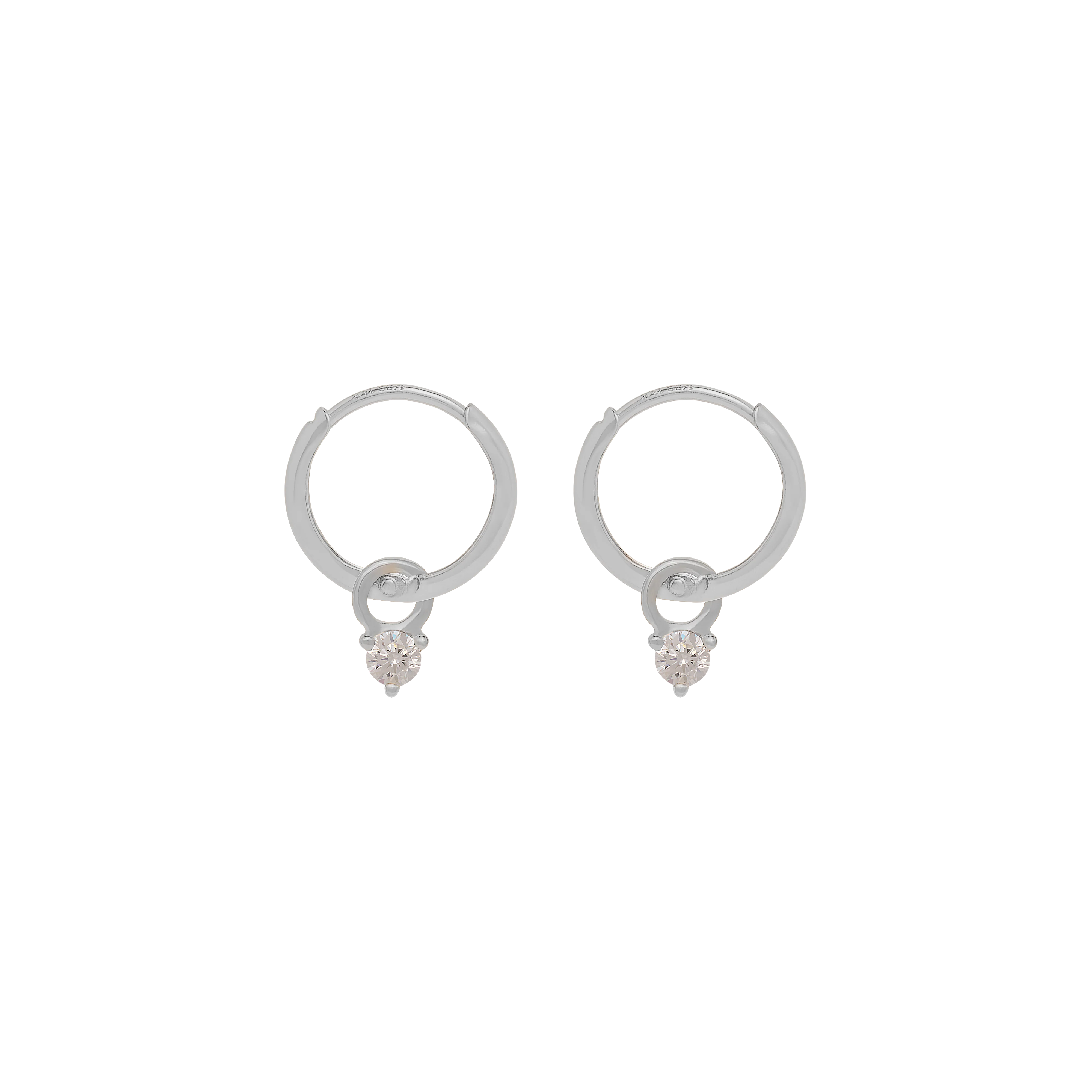 Birthstone Mini Hoop Earrings - Silver - Image 5