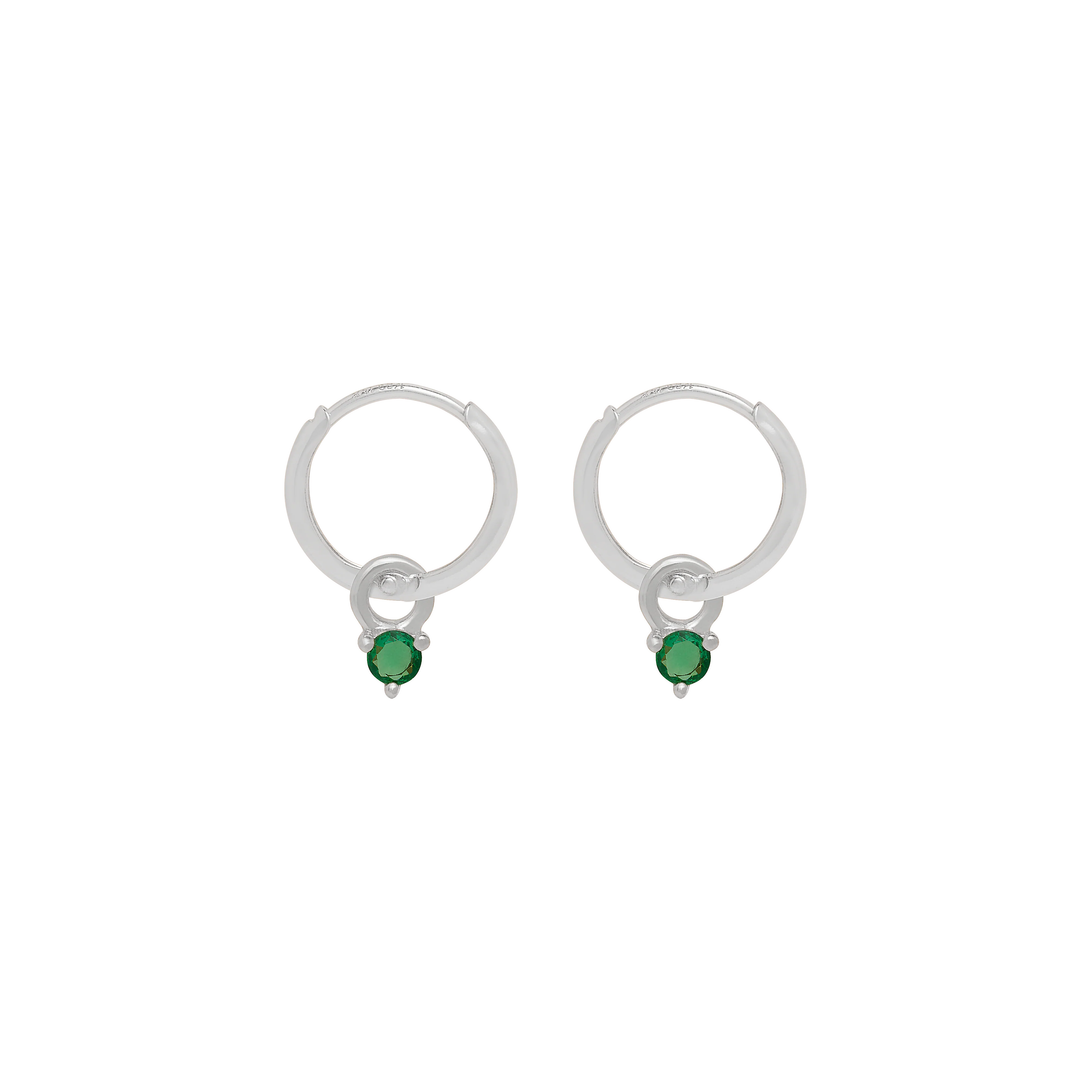 Birthstone Mini Hoop Earrings - Silver - Image 6