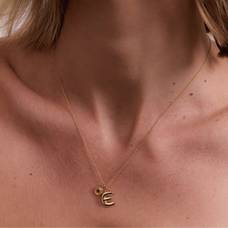 Bubble Letter Necklace with Birthstone - Gold - Image 3