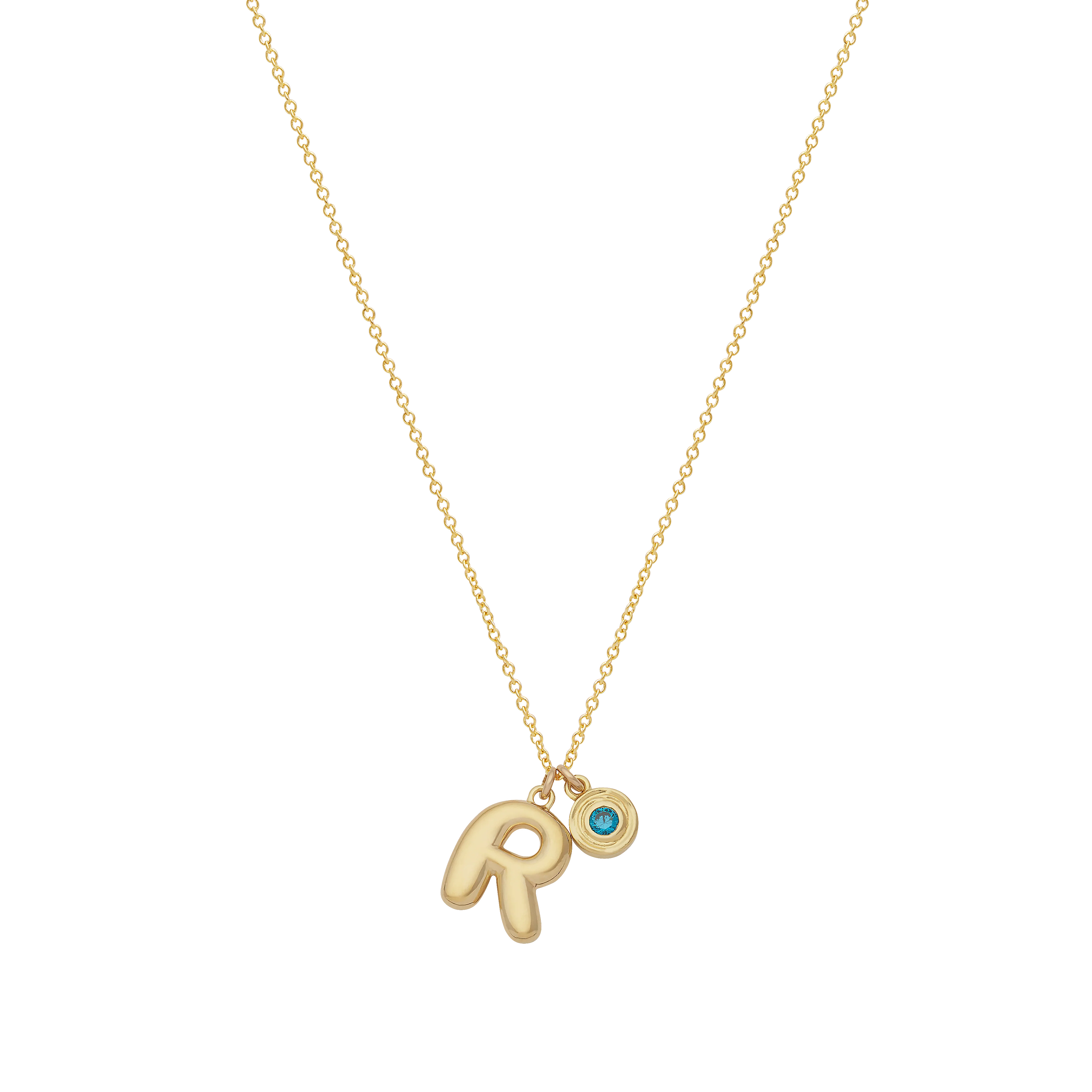 Bubble Letter Necklace with Birthstone - Gold - Image 5