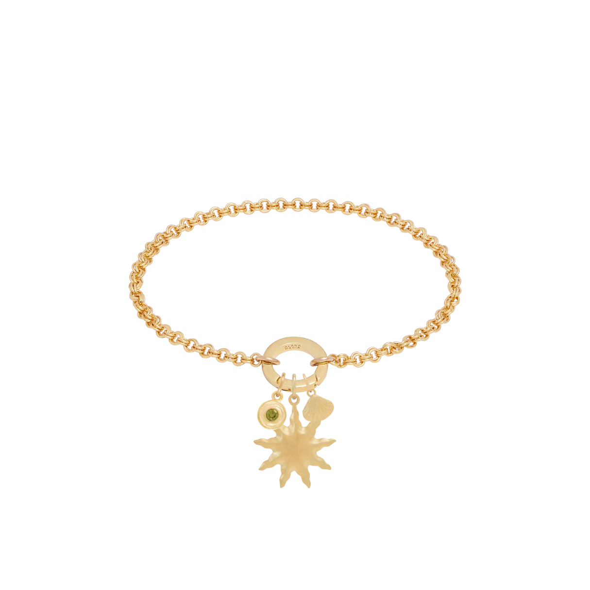 Double Link Rolo Charm Bracelet with Round Push Clasp - Gold - Image 3
