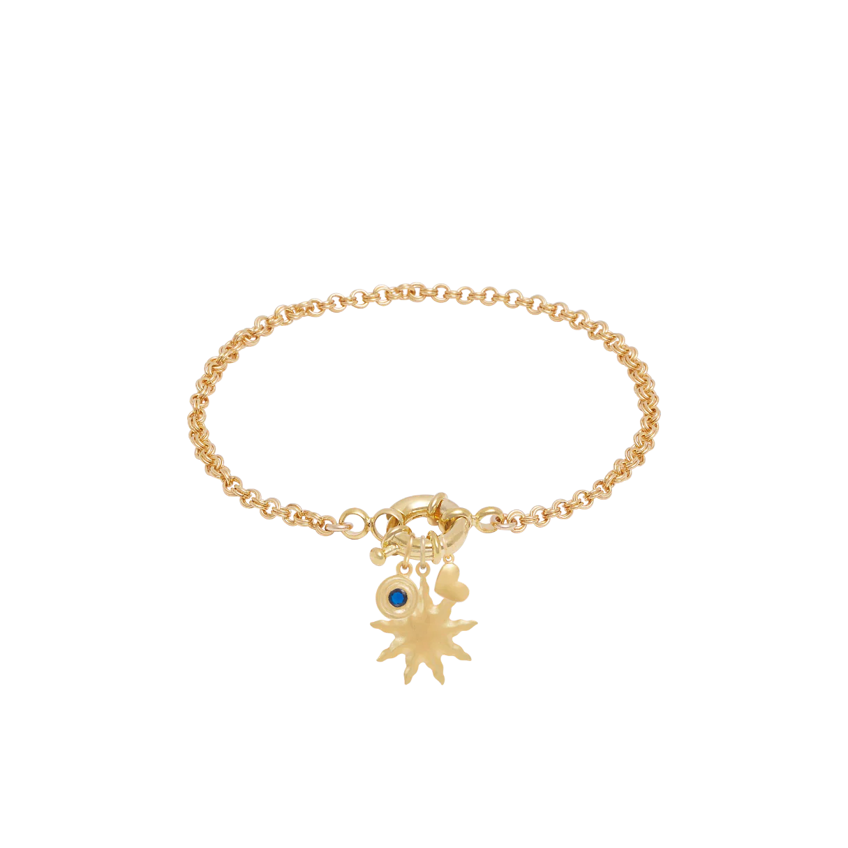 Double Link Rolo Charm Bracelet with Sailor Clasp - Gold - Image 3