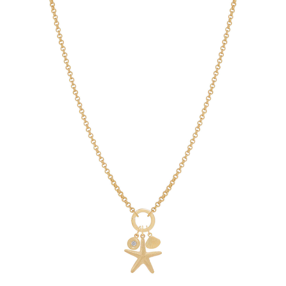 Double Link Rolo Charm Necklace with Round Clasp - Gold - Image 3