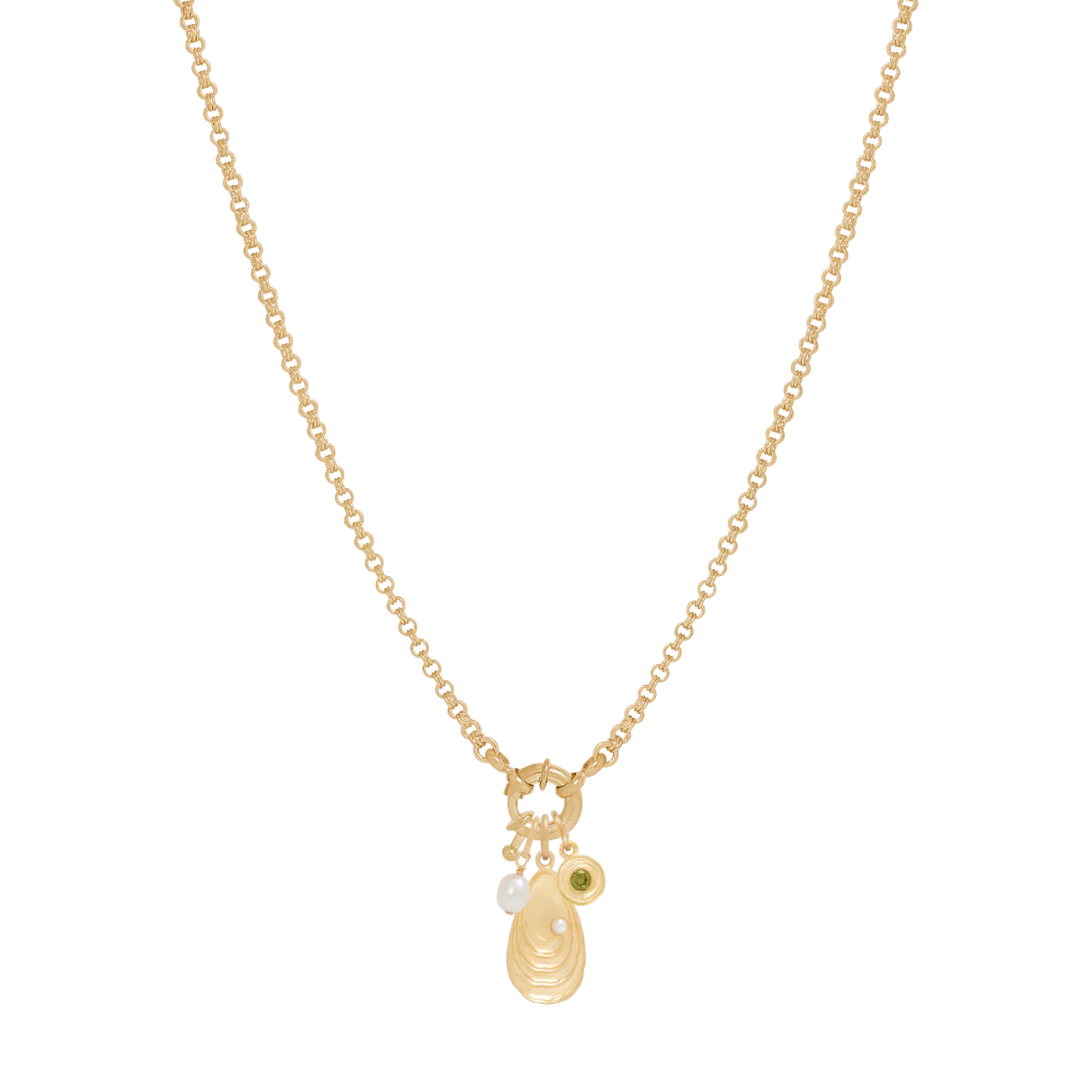 Double Link Rolo Charm Necklace with Sailor Clasp - Gold - Image 3