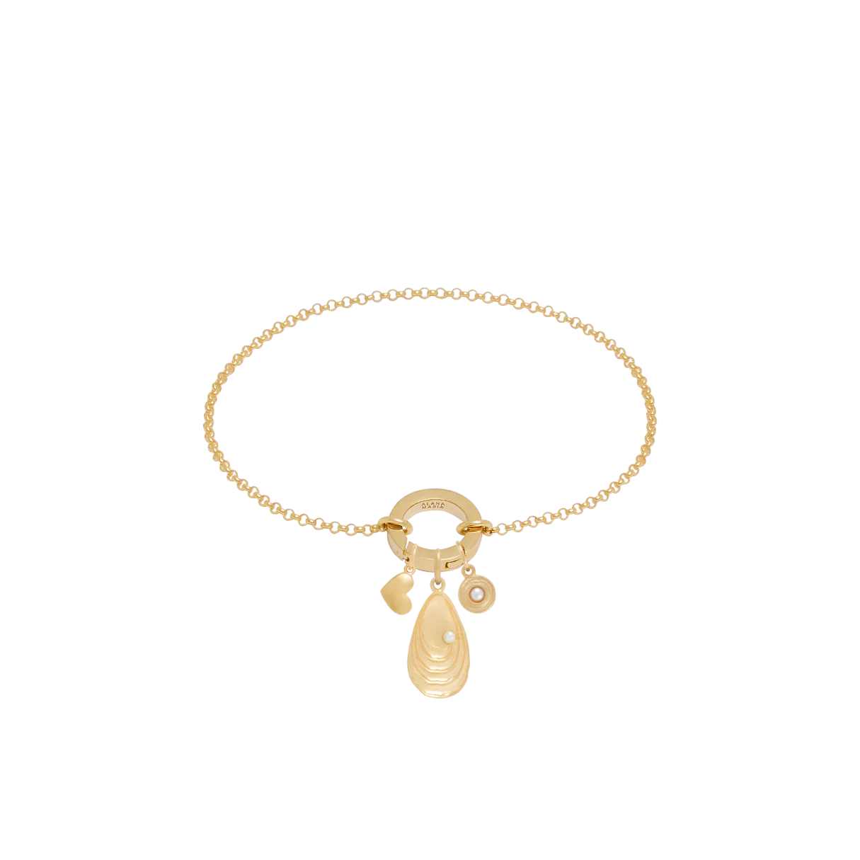 Fine Rolo Charm Bracelet with Round Push Clasp - Gold - Image 3