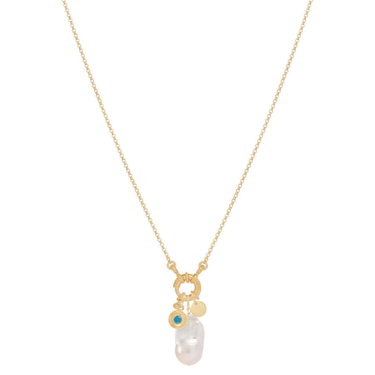 Fine Rolo Charm Necklace with Sailor Clasp - Gold - Image 3