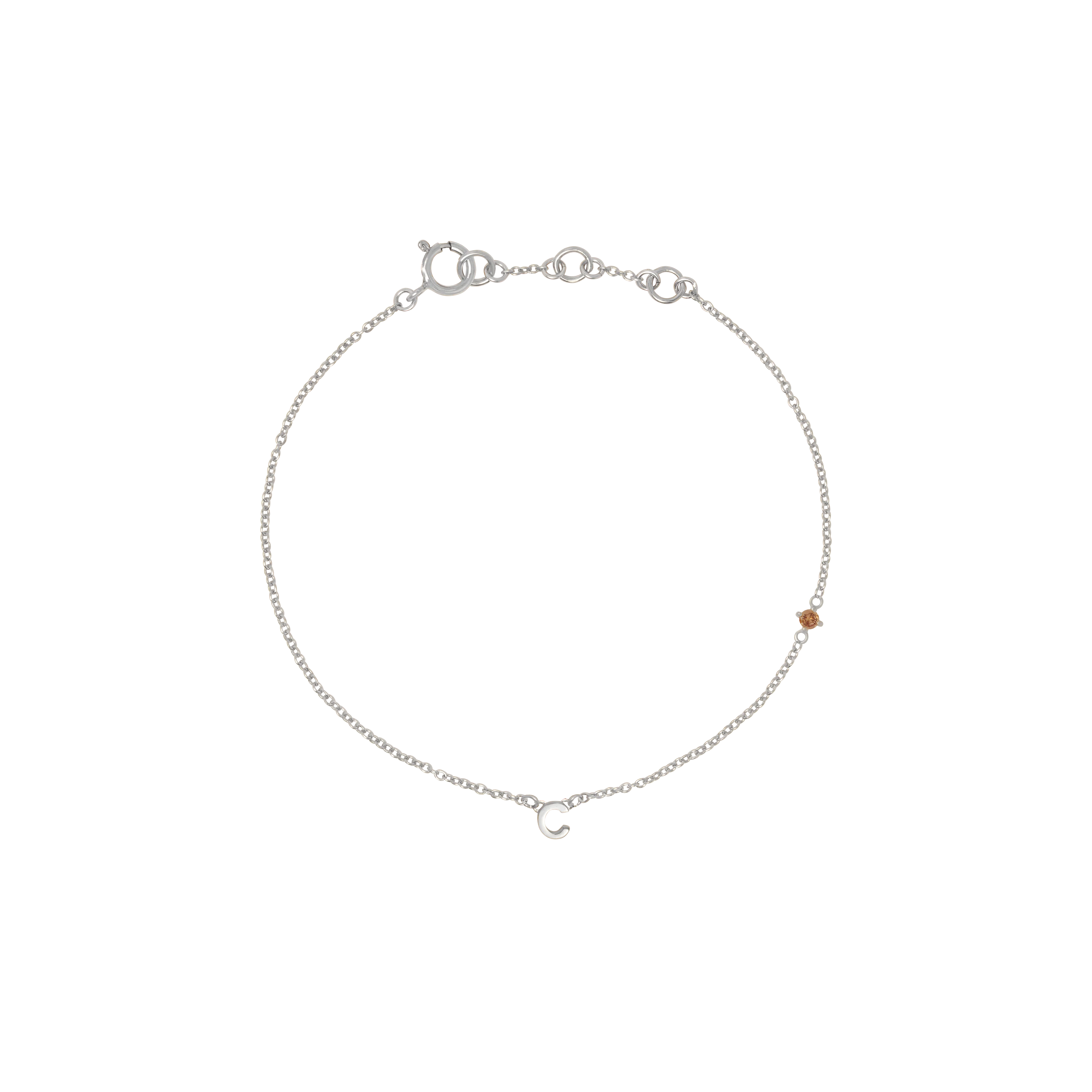 Initial Bracelet with Birthstone - Silver - Image 3