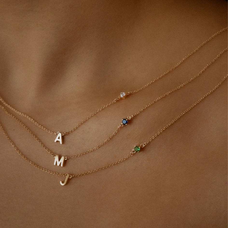 Initial Necklace with Birthstone - Gold - Image 2