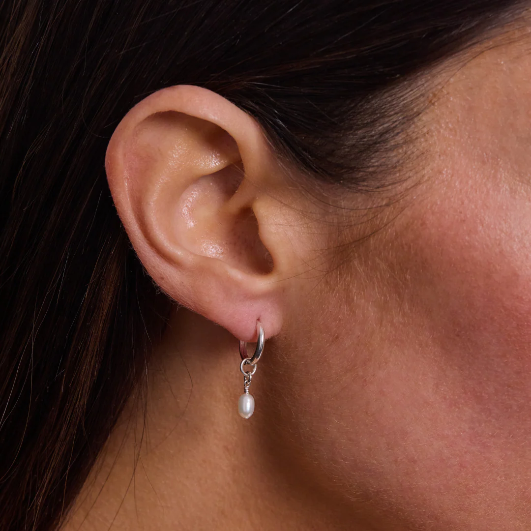 Lulita Pearl Mini Hoops - Silver - Image 2