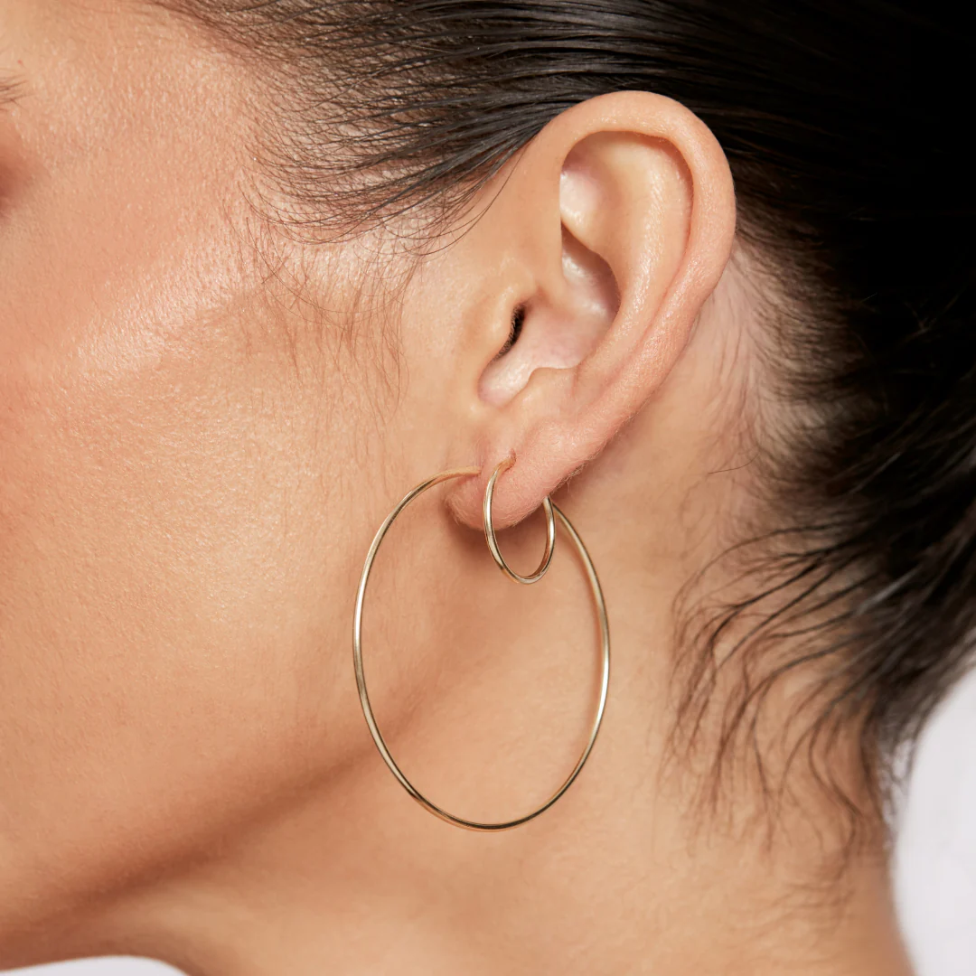 Thin Hoop Earrings - Gold - Image 3