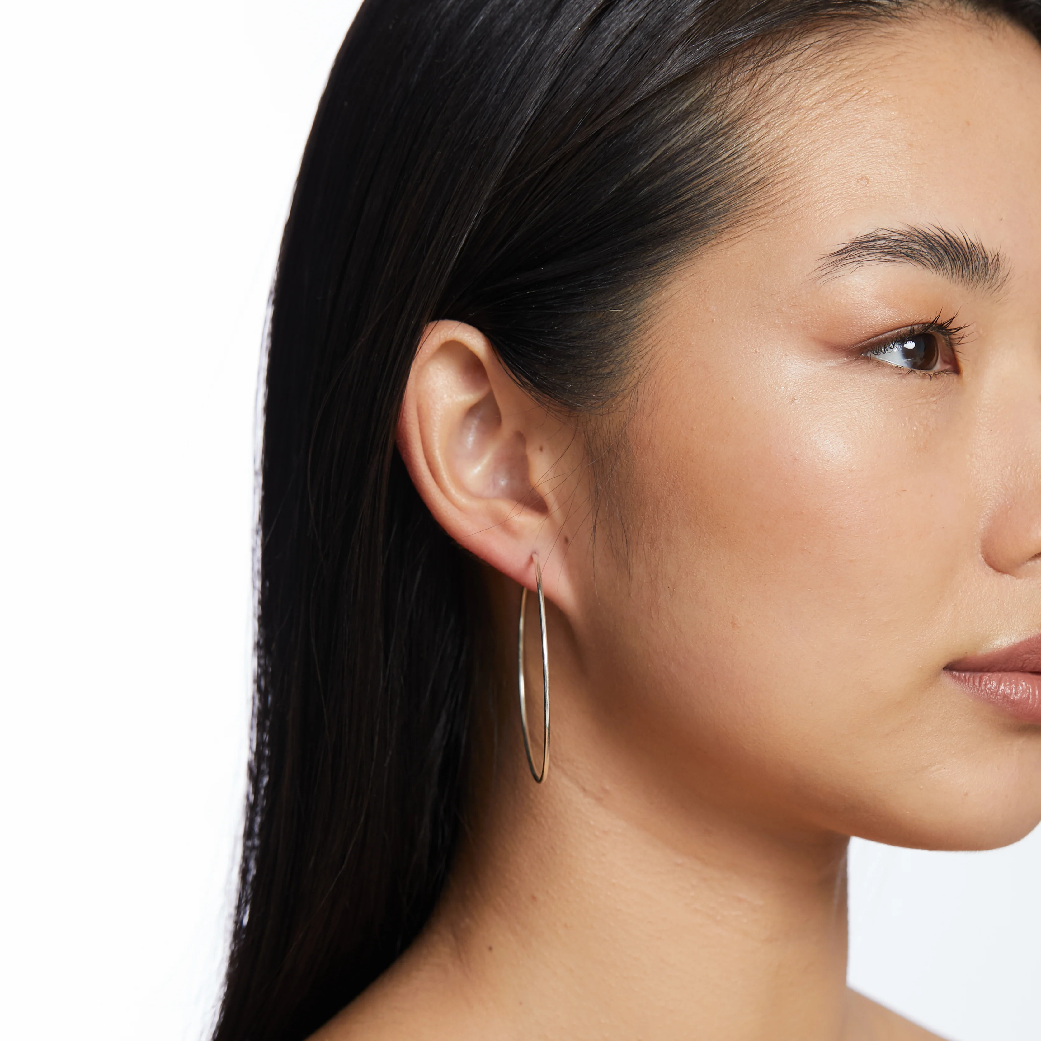 Thin Hoop Earrings - Silver - Image 2