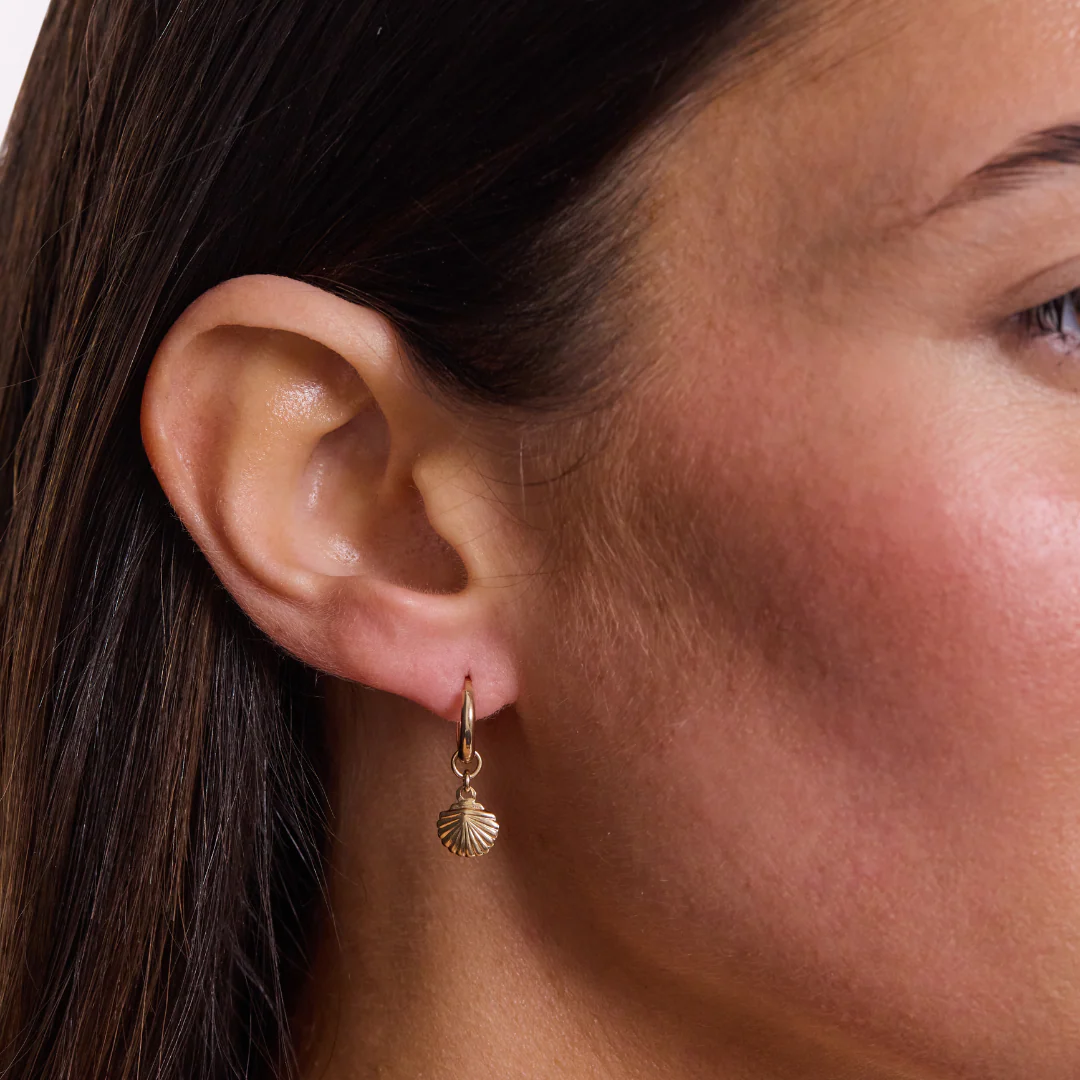 Tiny Shell Mini Hoop Earrings - Gold - Image 2