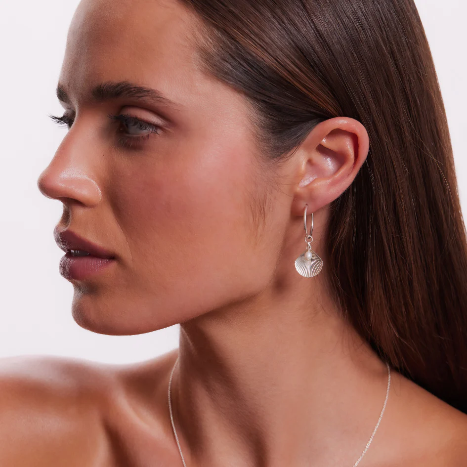 Ula Shell Hoop Earrings - Sterling Silver - Image 2